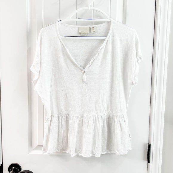 Cynthia Rowley White Linen Dolman Sleeve Ruffle Peplum Top Size Medium - Picture 1 of 6